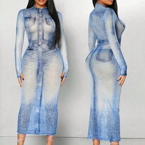 ❌ FINAL PRICE ❌ Blue Long Sleeve Button-Up Dress